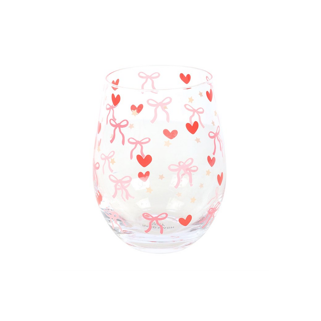 Bow and Heart Print Stemless Glass