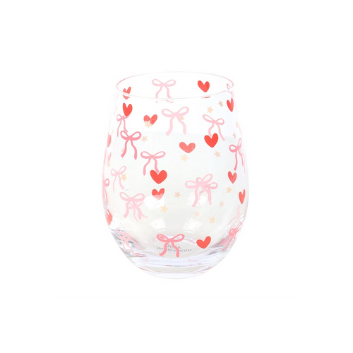 Bow and Heart Print Stemless Glass