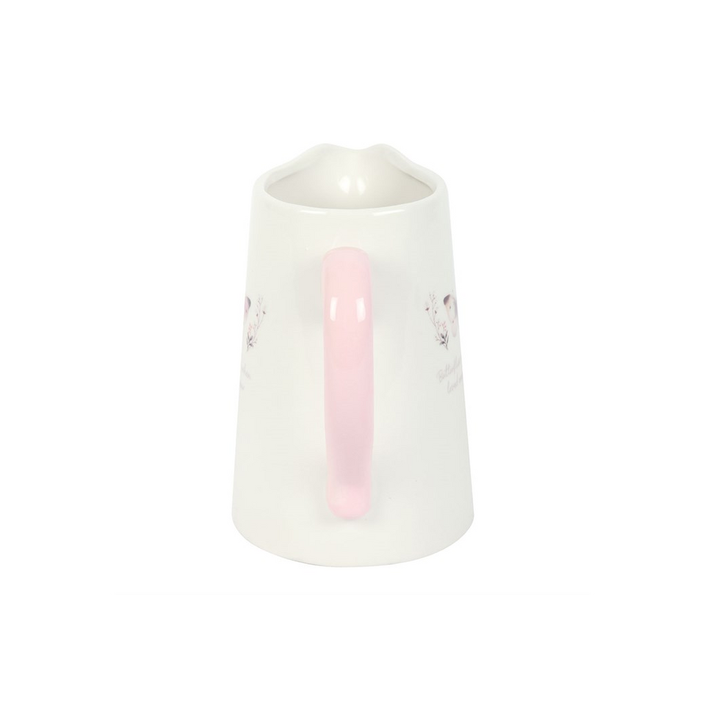 White Butterfly Print Ceramic Flower Jug