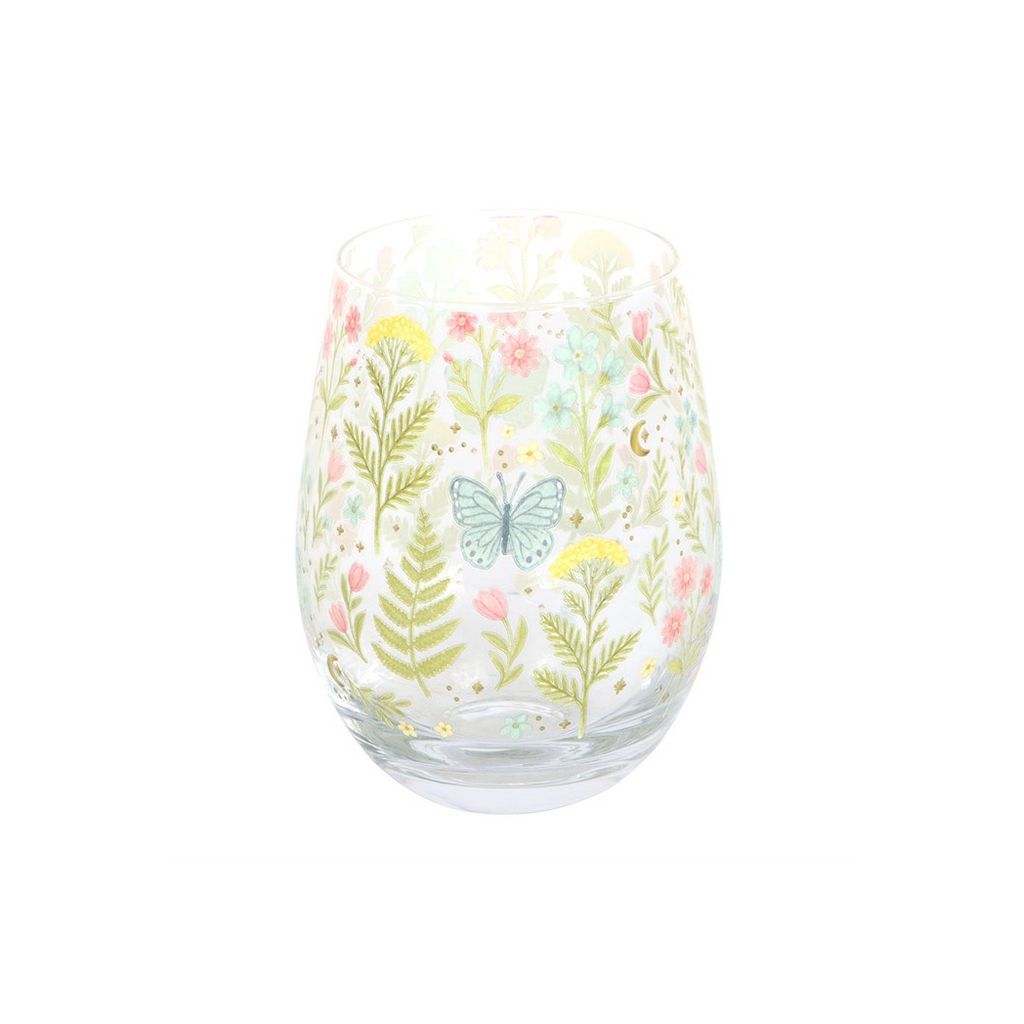 Luna Bloom Floral Print Stemless Glass