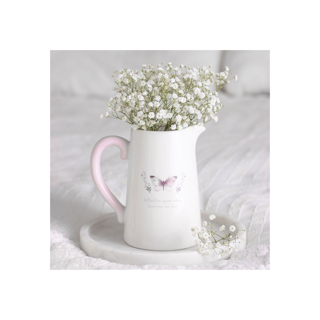 White Butterfly Print Ceramic Flower Jug